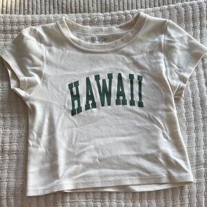 Brandy Melville Cream Baby Tee with Green "HAWAII" Graphic